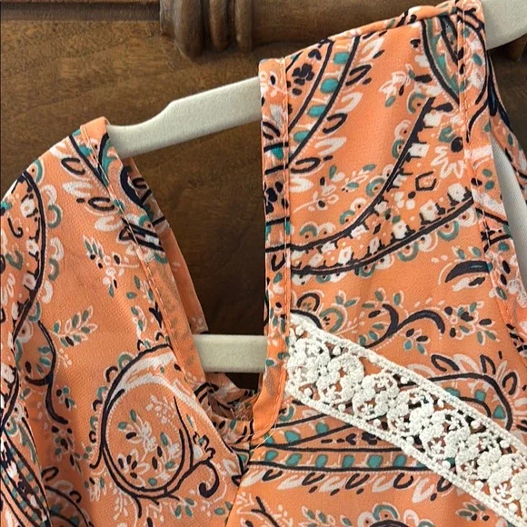 Paisley Print Orange Top with Lace Detail - Picture 3 of 7